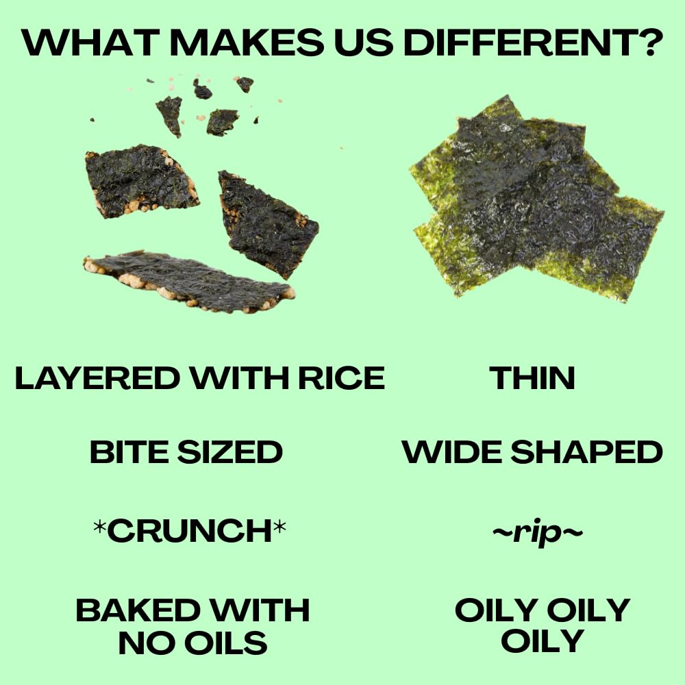Geem seaweed chips with rice crisps showing extra crunch for snack time.