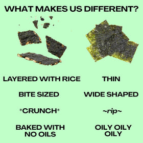 Geem seaweed chips with rice crisps showing extra crunch for snack time.