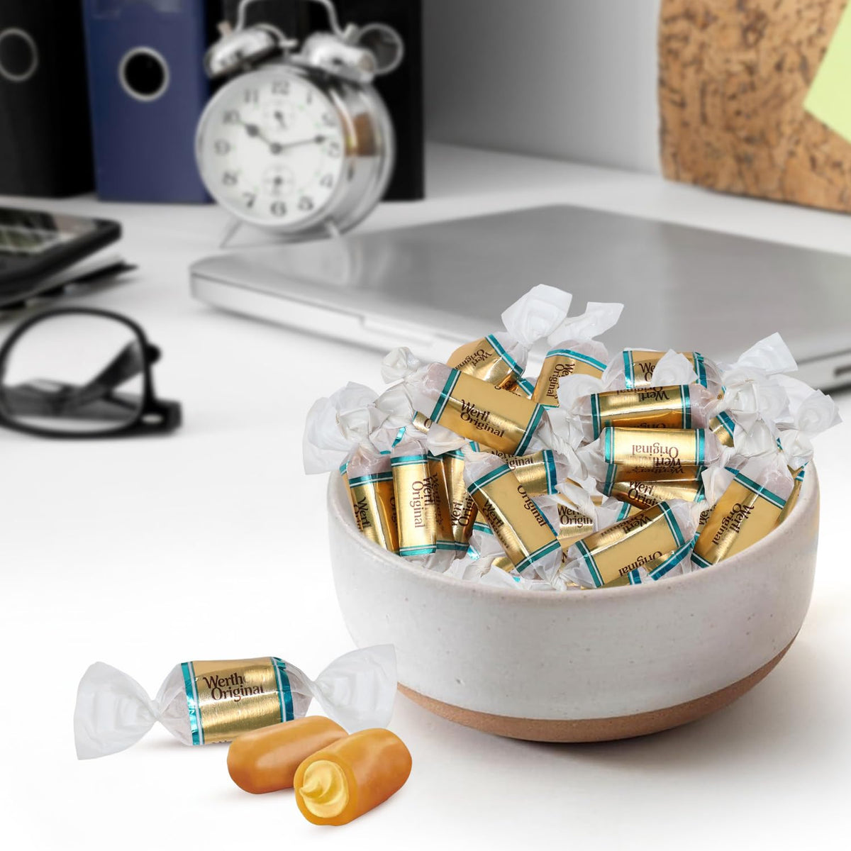 GEEOOLLAH office candy bowl display featuring salted caramels.