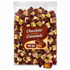 GeeOOLLAH Original chocolate caramels bulk bag with soft centers, ideal for sharing.