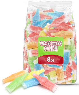 GEEOOLLAH wax bottle candy in assorted colors for parties.