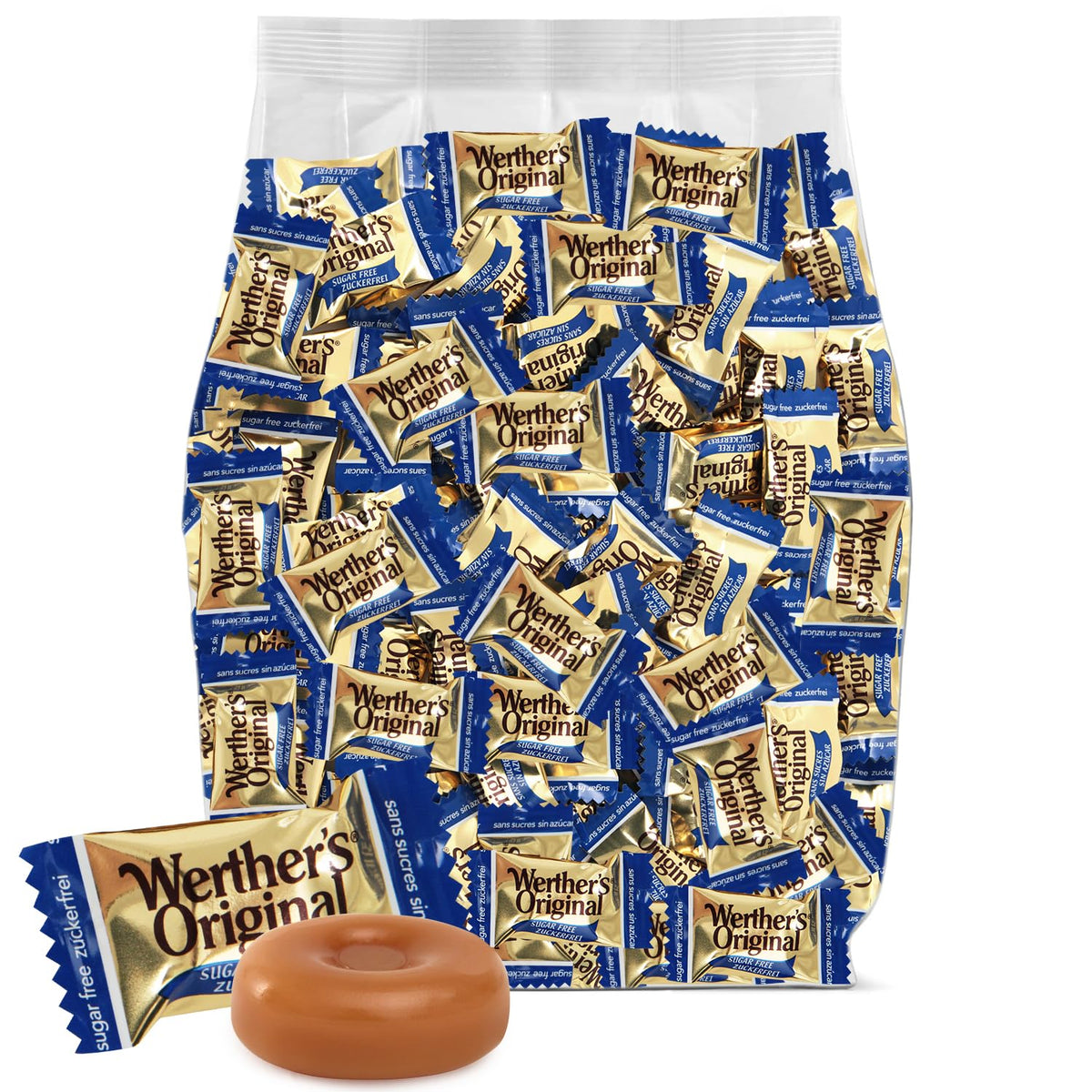GEEOOLLAH Werther’s sugar-free caramel bites 1lb pack for guilt-free snacking.