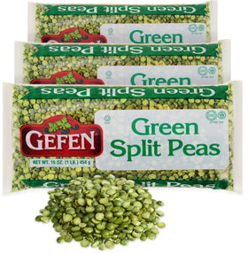 Gefen green split peas 3-pack in a pantry-ready bag, ideal for hearty soups