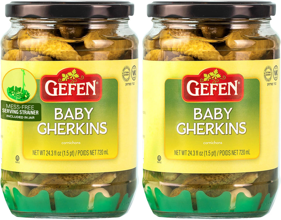 Gefen baby gherkins with built-in strainer for quick rinsing
