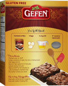 Gefen brownie fudge cake mix in the oven for a rich fudgy bake.