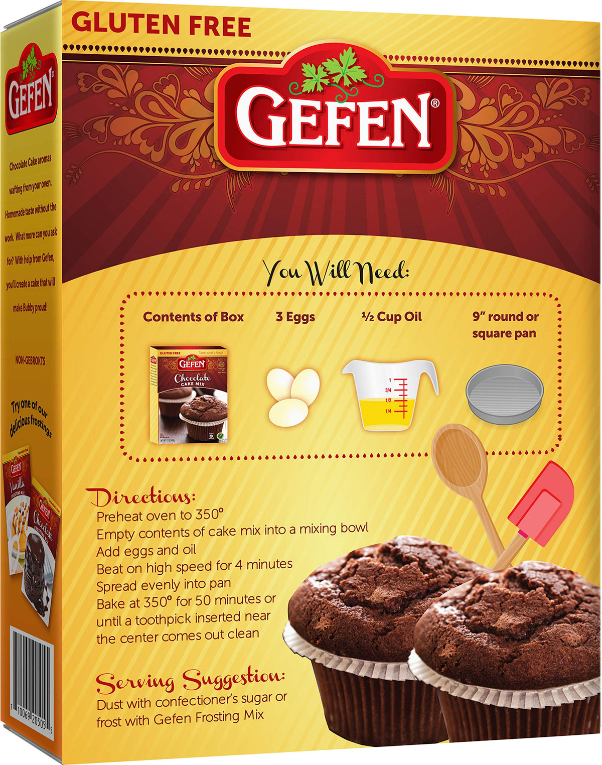 Gefen brownie fudge cake mix served plate ready for dessert.