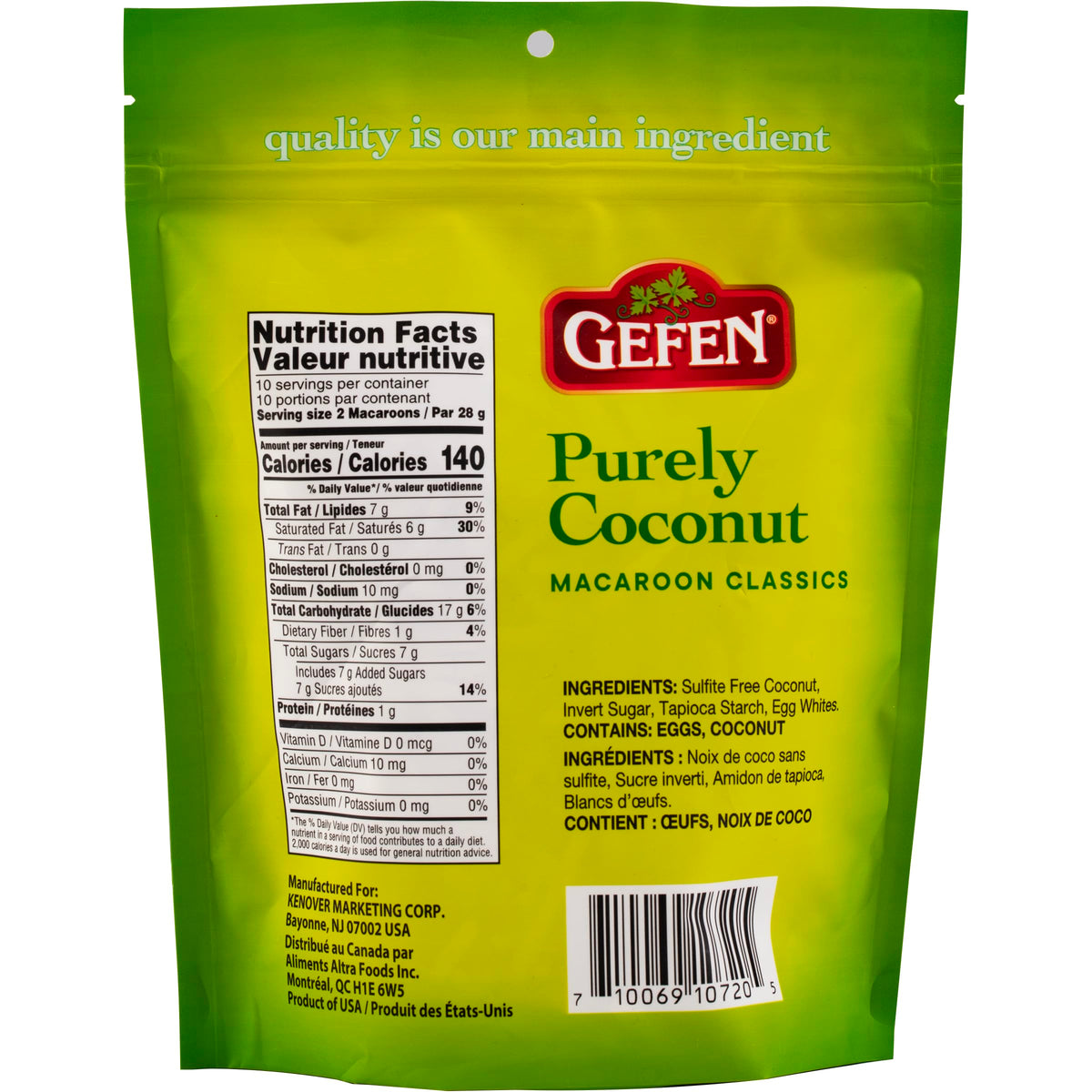 Gefen Coconut Macaroons in a resealable pouch maintain freshness between servings.