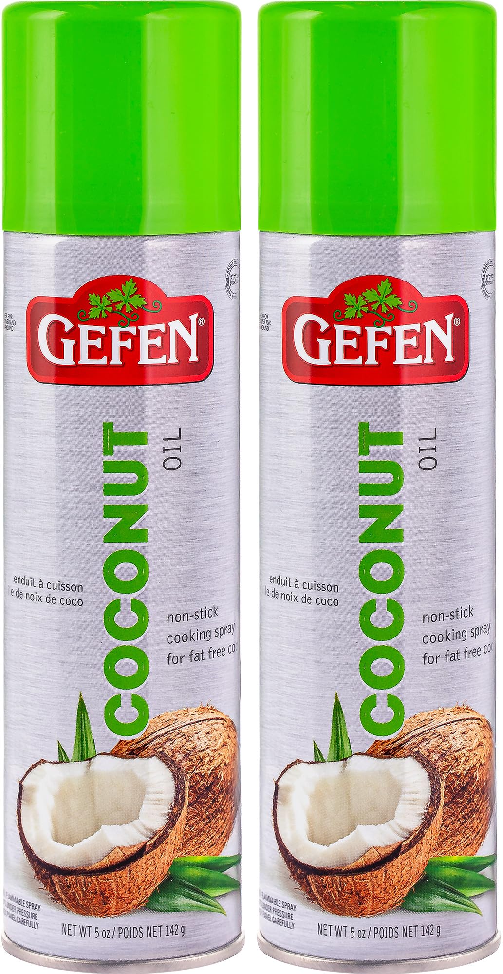 Gefen coconut oil cooking spray bottle top for even application and easy cleanup.