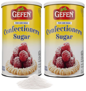 Gefen confectioners sugar in a resealable container for smooth, lump-free baking.