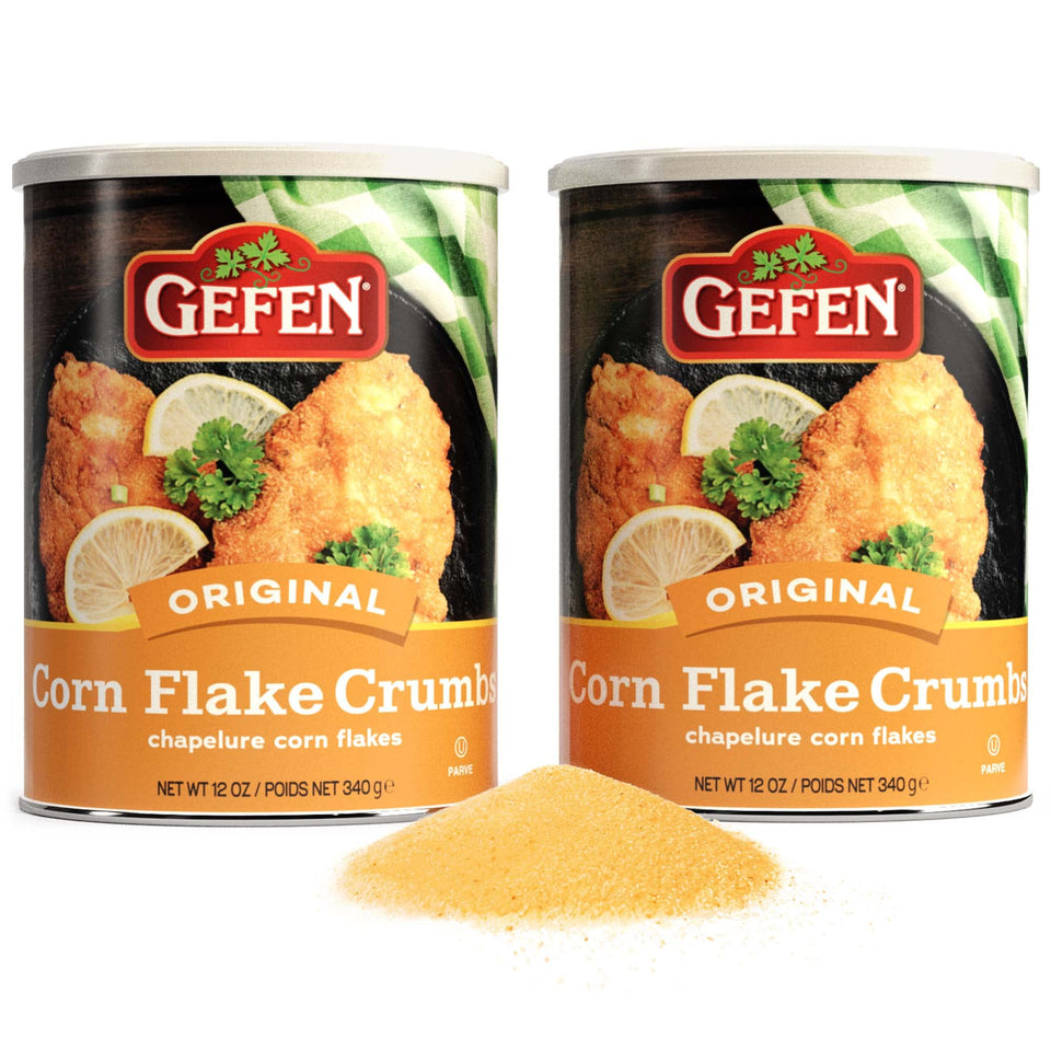Gefen corn flake crumbs bag with resealable lid for gluten-free coating.