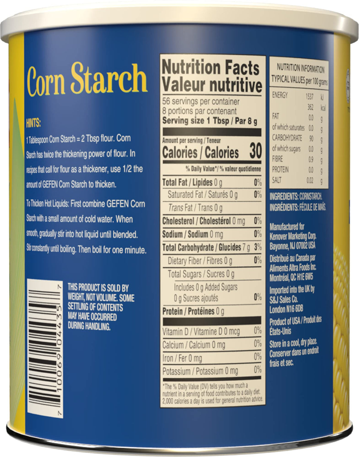 Gefen corn starch kitchen-use close-up showing fine texture ideal for baking and coating.