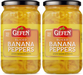 Gefen deli sliced banana pepper rings in a jar, ideal for sandwiches and salads