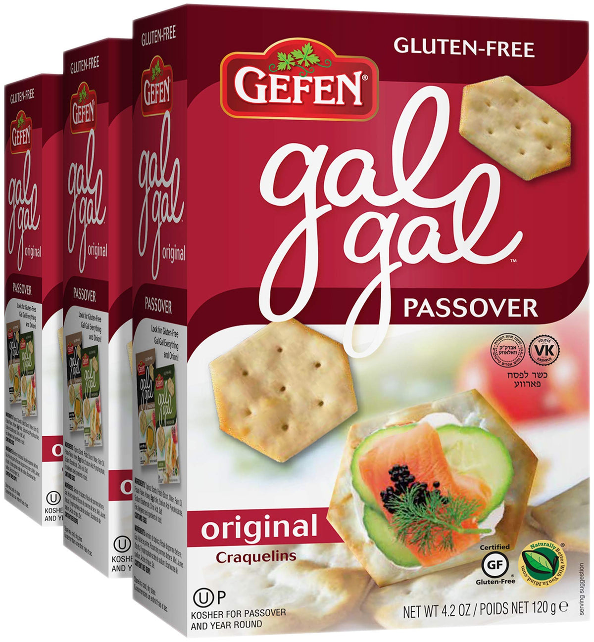Gefen Gal Gal crackers pack front, versatile snack for dips and soups.