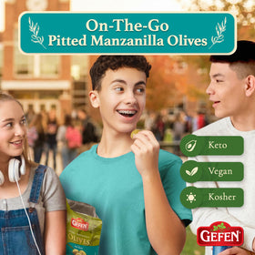 Gefen Garlic & Thyme olives snack pack, 1oz, savory aroma ready to enjoy.