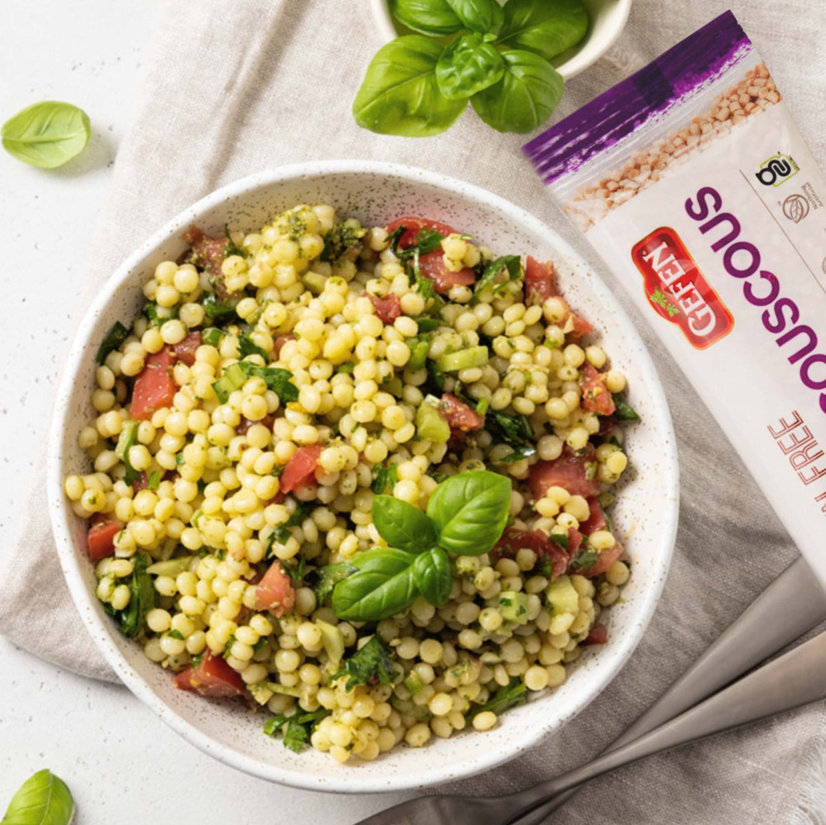 Gefen gluten-free Israeli pearl couscous 7oz 3-pack ingredients visible for versatile cooking.