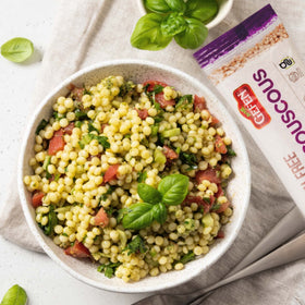 Gefen gluten-free Israeli pearl couscous 7oz 3-pack ingredients visible for versatile cooking.
