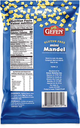 Gefen Gluten Free Mini Mandel Croutons close view, perfect snack with natural ingredients and crunch.