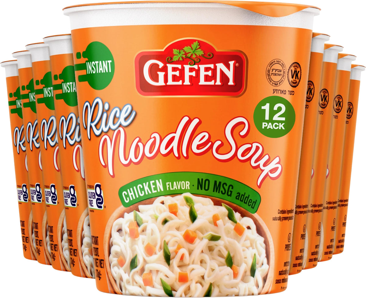 Gefen gluten-free rice noodles cup ready in minutes for a quick lunch.