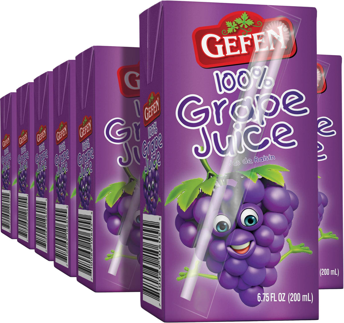 Gefen grape juice box drink with attached straw for on-the-go refreshment