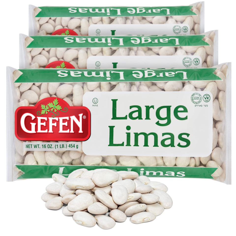 Gefen Lima beans 16oz pack, versatile base for hearty, protein-rich meals.