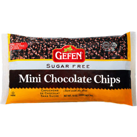 Pouring Gefen Mini Chocolate Chips into a bowl for quick use.