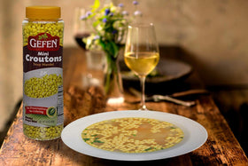Gefen Mandel croutons in resealable jar ready for snacking