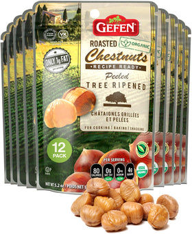 Gefen organic roasted chestnuts in a bag, ready to eat as a snack