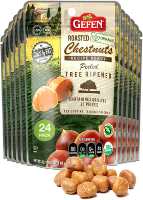 Gefen Organic chestnuts, roasted and peeled, ready to eat straight from the bag.