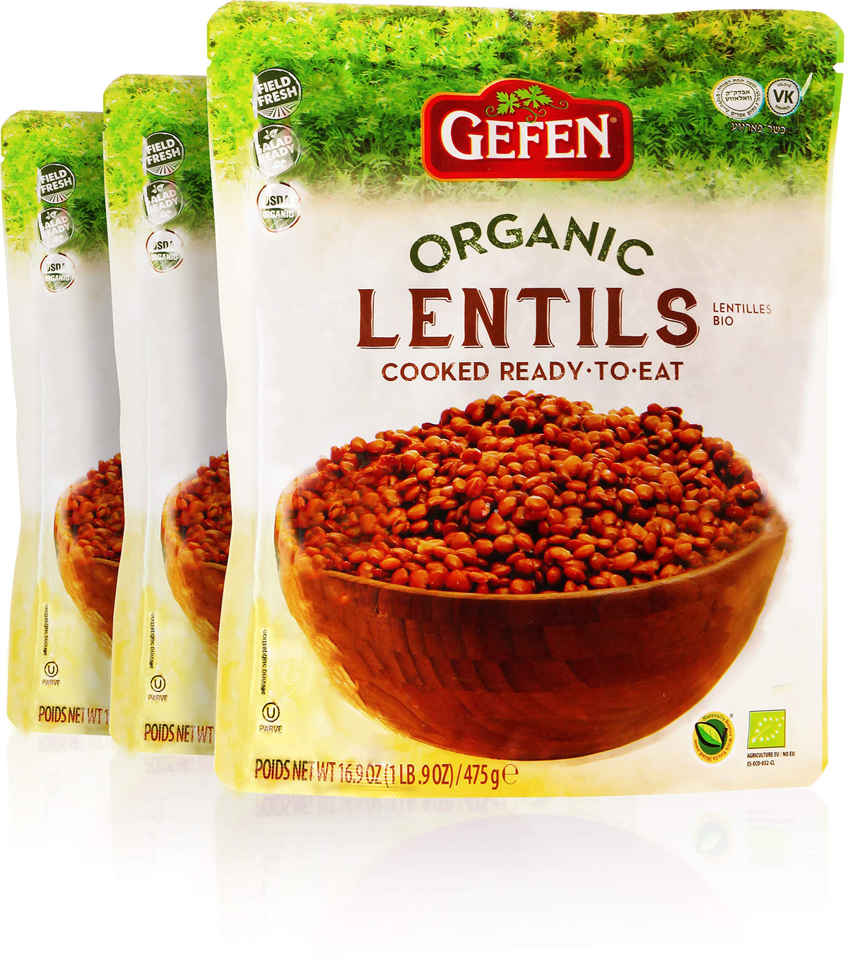 Gefen organic lentils ready-to-eat pouch for quick, protein-rich meals.