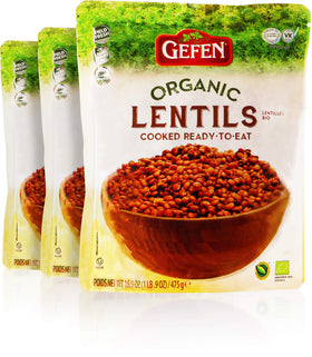 Gefen organic lentils ready-to-eat pouch for quick, protein-rich meals.