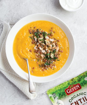 Gefen organic lentils snack on the go provide fiber and iron on busy days.