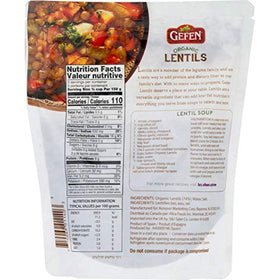 Gefen organic lentils steaming bowl presents a warm, comforting meal option.