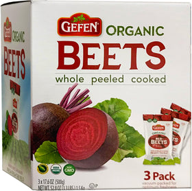 Gefen Organic Red Beets, whole peeled and cooked, ready to eat.