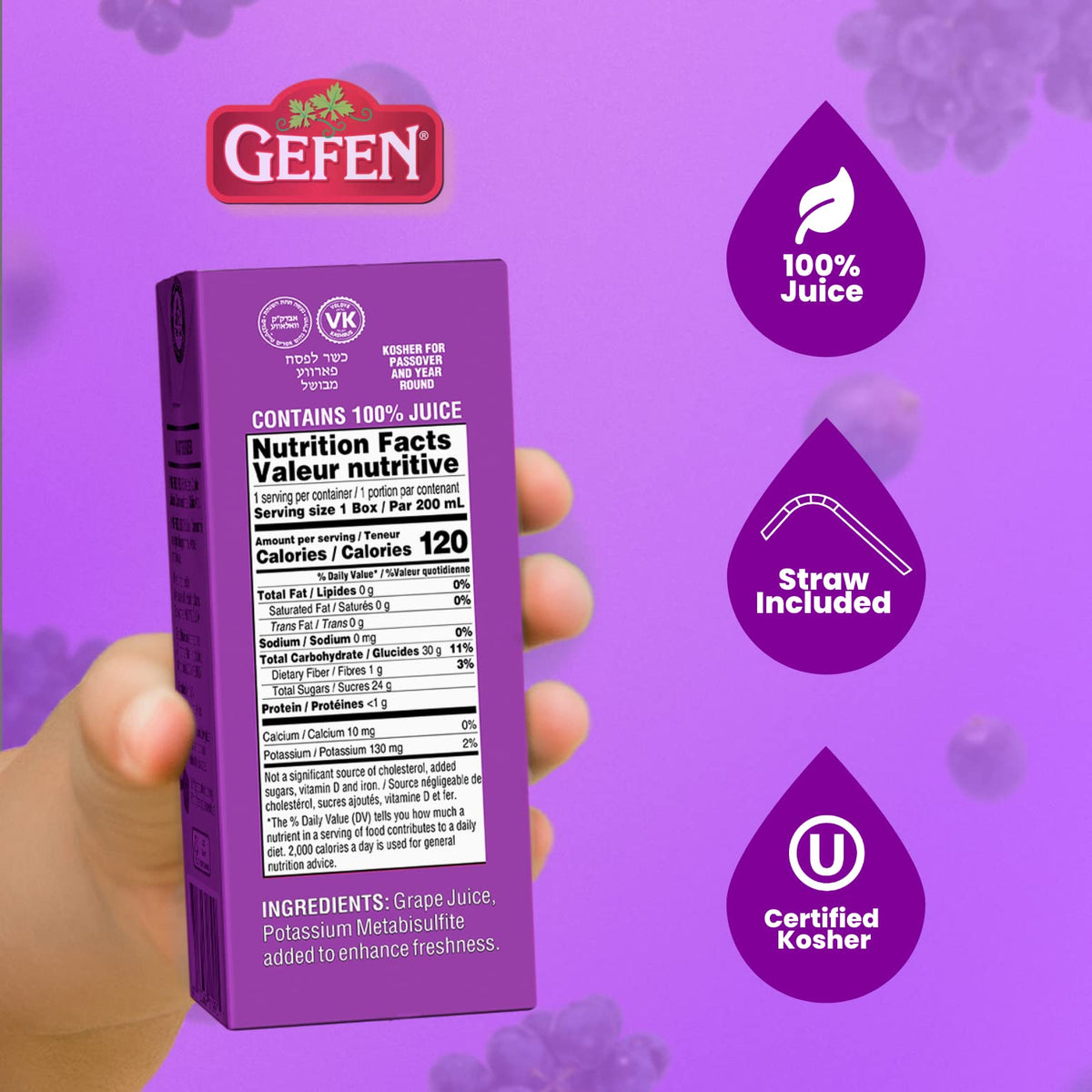 Gefen Passover kosher grape juice box ready for celebrations