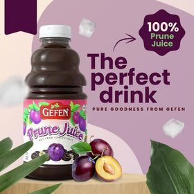Gefen prune juice bottle front shows Kosher Parve certification