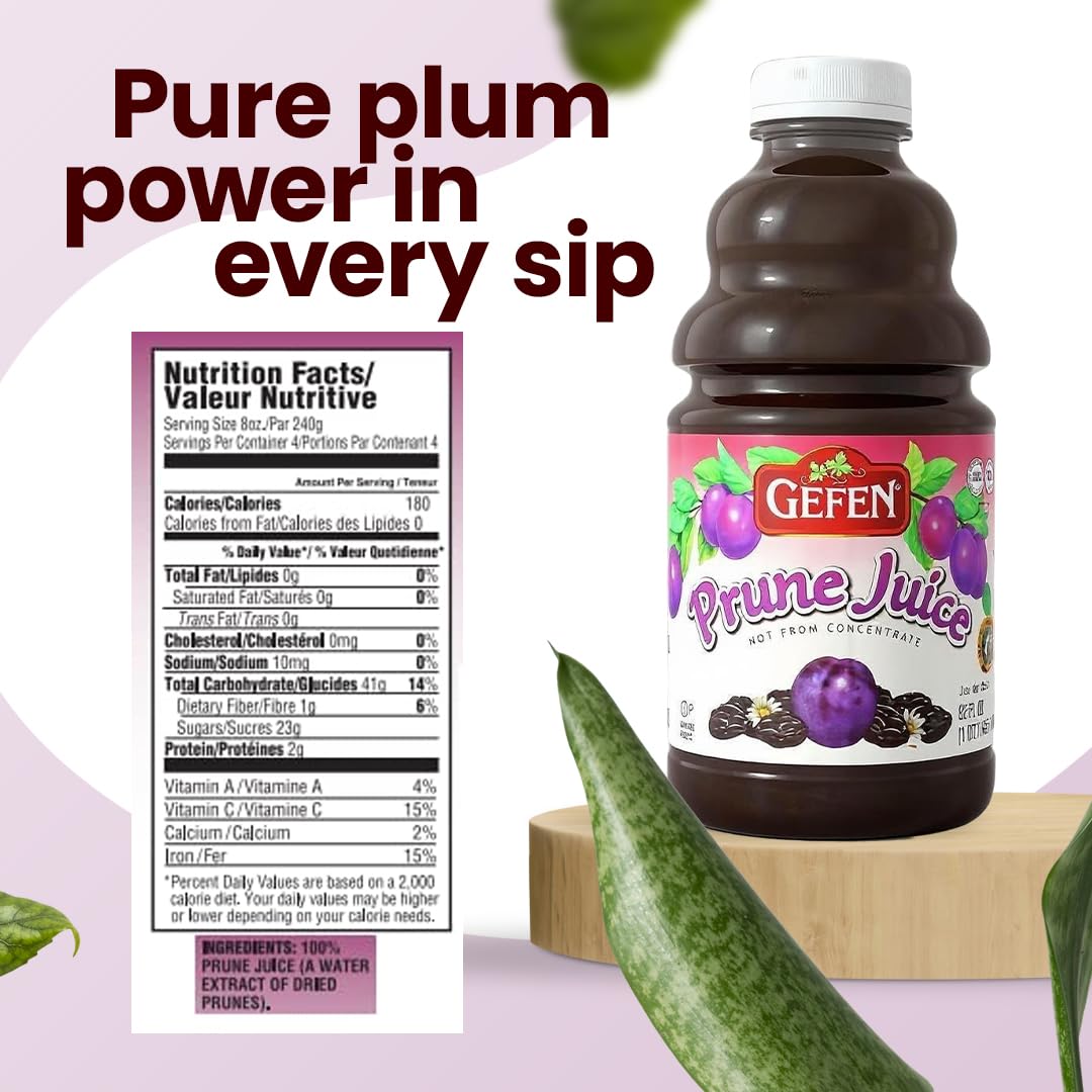 Gefen prune juice bottle on ice for a cooling beverage