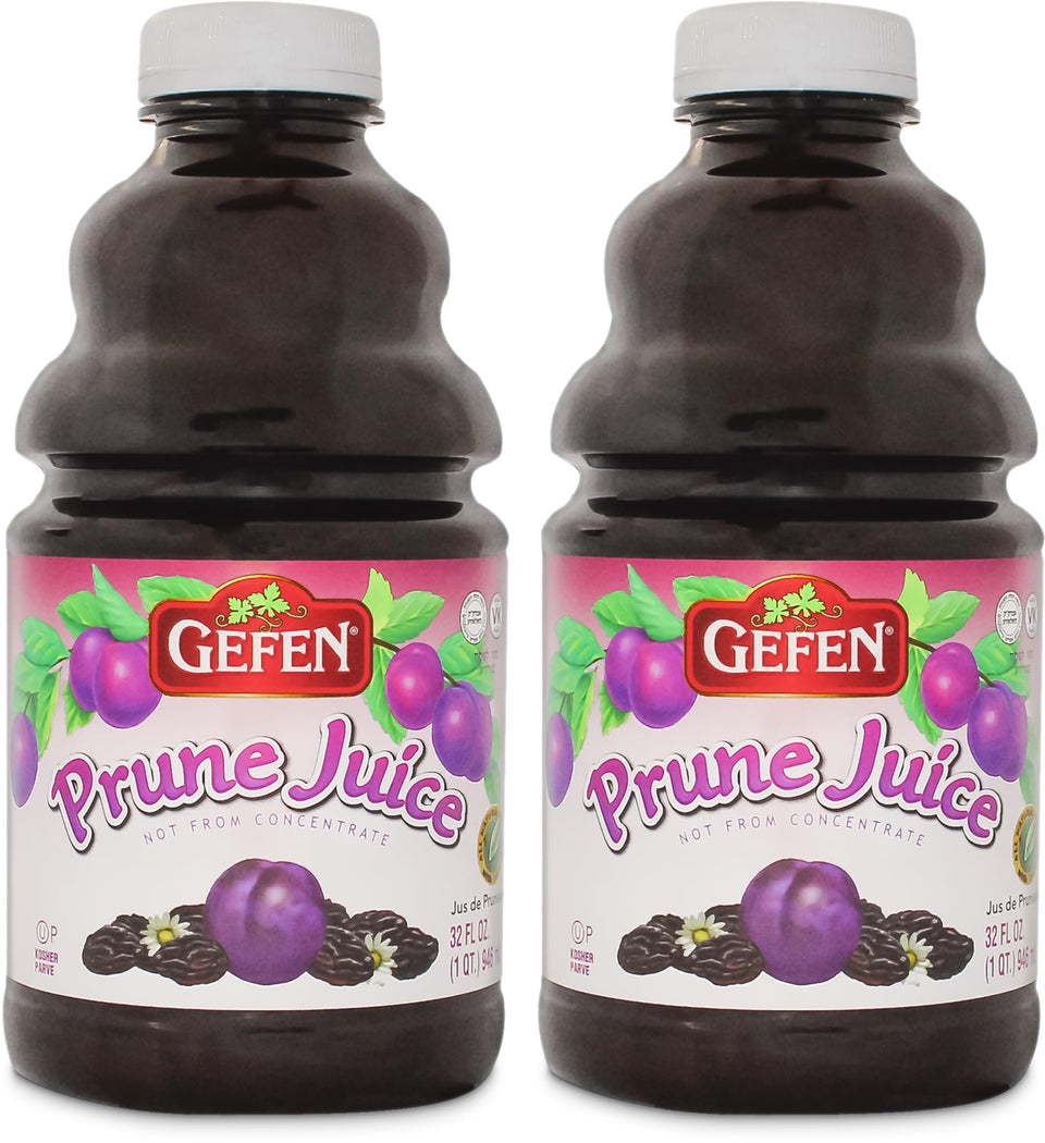 Gefen prune juice being poured into a glass for a refreshing drink