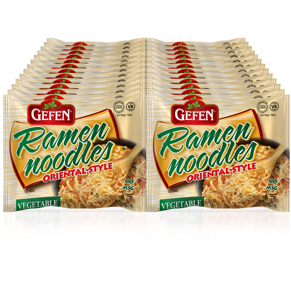 Gefen ramen vegetable flavored 3oz pack label, bulk convenience for family meals.