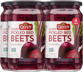 Gefen sliced pickled beets in a 4-pack; vibrant color adds crunch to salads.
