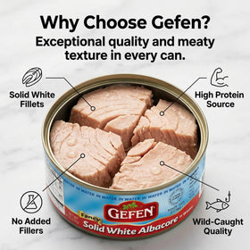 Gefen tuna in water front view pack ideal for quick pantry meals.
