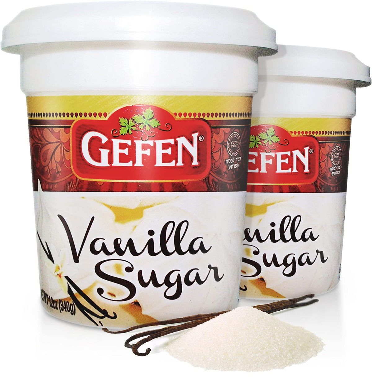Gefen Vanilla Sugar 12oz pack with measuring scoop for precise baking.