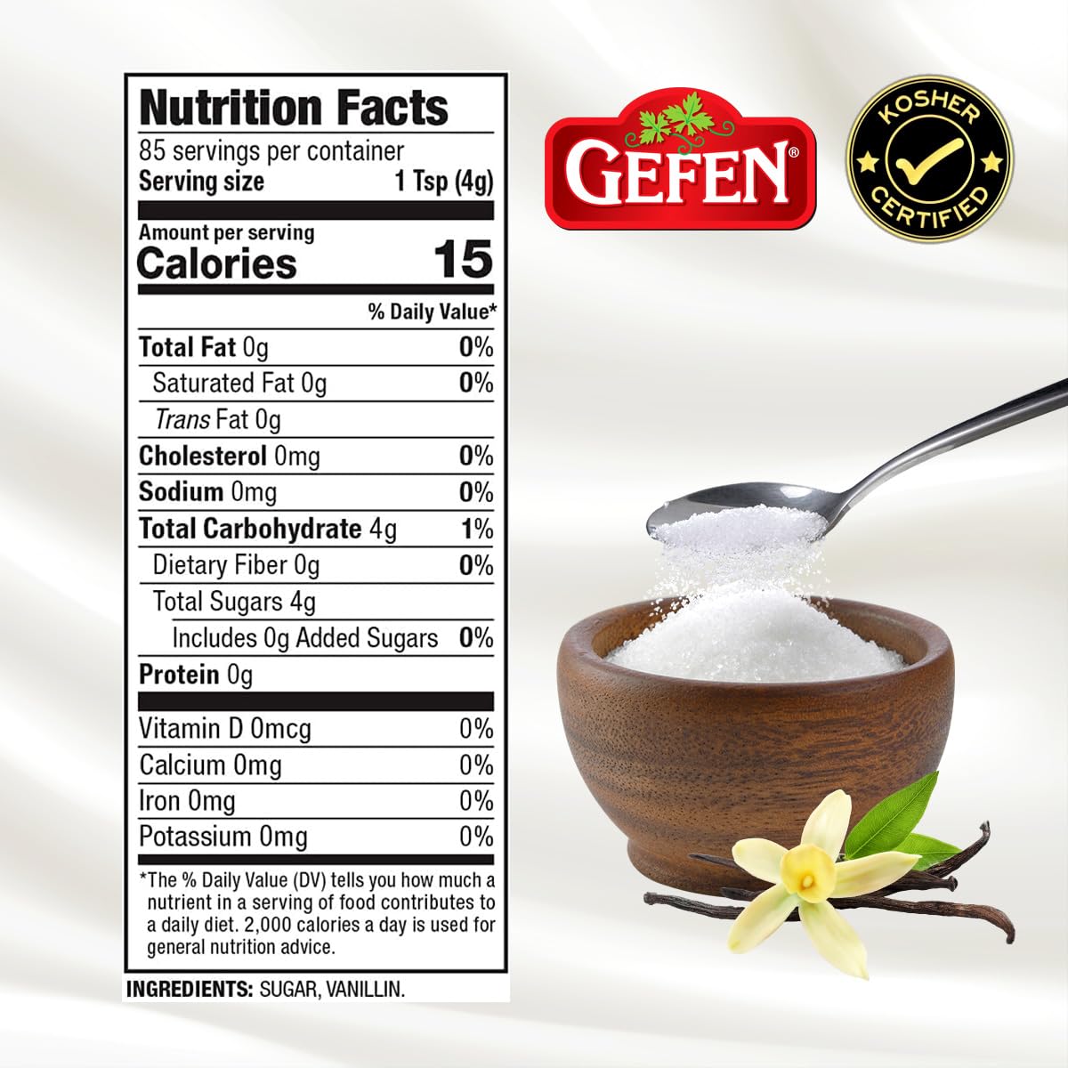 Gefen Vanilla Sugar dusted on pastries adds subtle vanilla flavor.