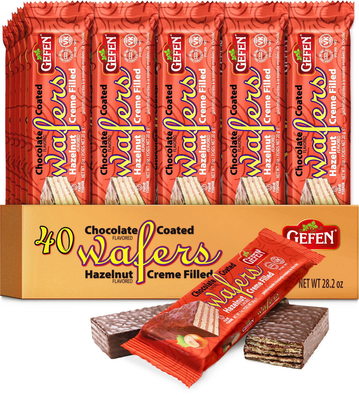 Gefen wafers with chocolate-coated hazelnut cream, ideal for on-the-go snacking