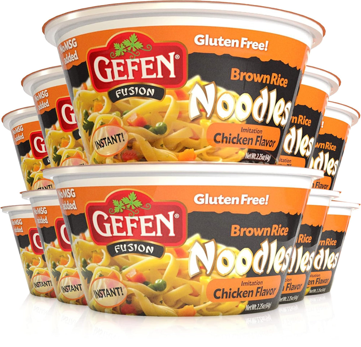 Gefen brown rice gluten free instant noodle soup chicken flavor pack twelve ready in minutes.
