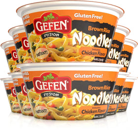 Gefen brown rice gluten free instant noodle soup chicken flavor pack twelve ready in minutes.