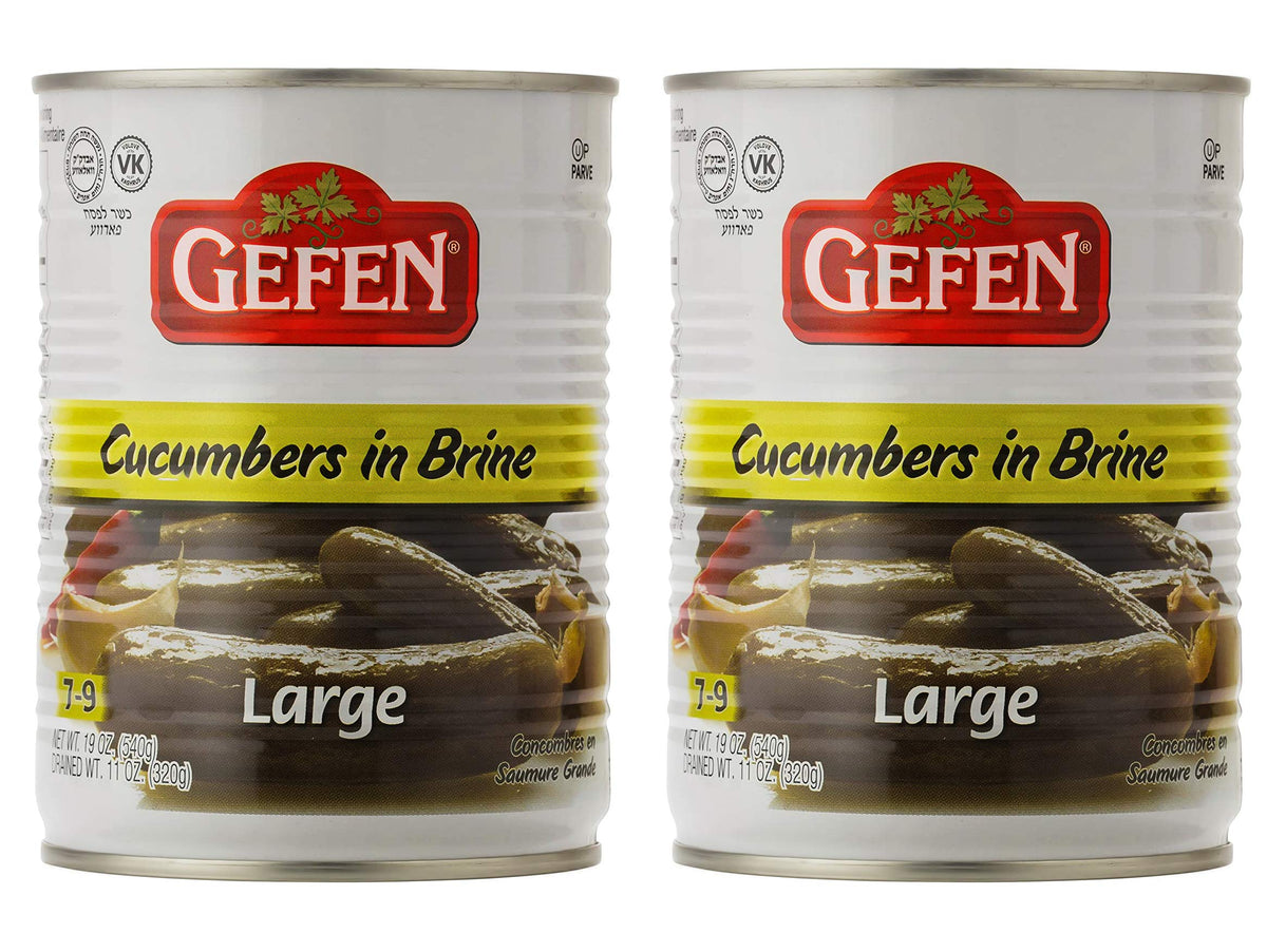 Gefen large pickled cucumber in brine can two-pack, convenient snack option