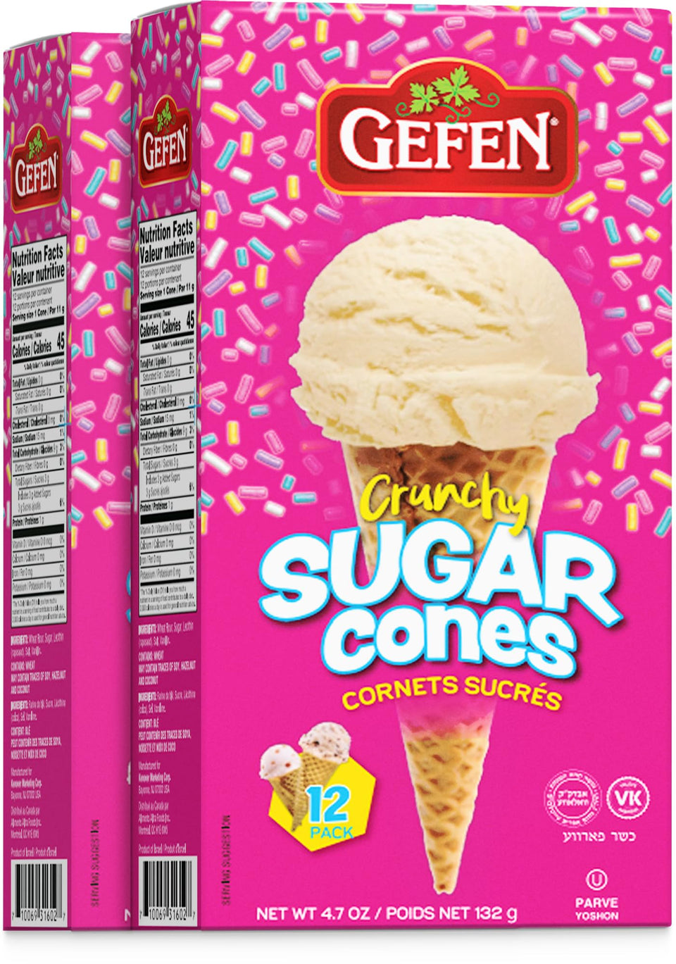 Gefen Sugar Cones display a crispy cone texture ideal for ice cream.