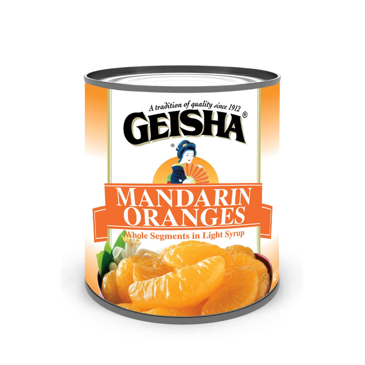 GEISHA Mandarin Oranges label close-up for trusted quality and heritage.