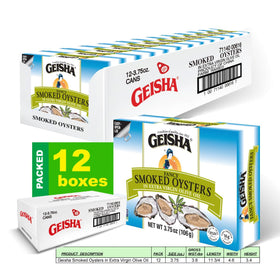 GEISHA smoked oysters plated with olive oil – no sugar added option.