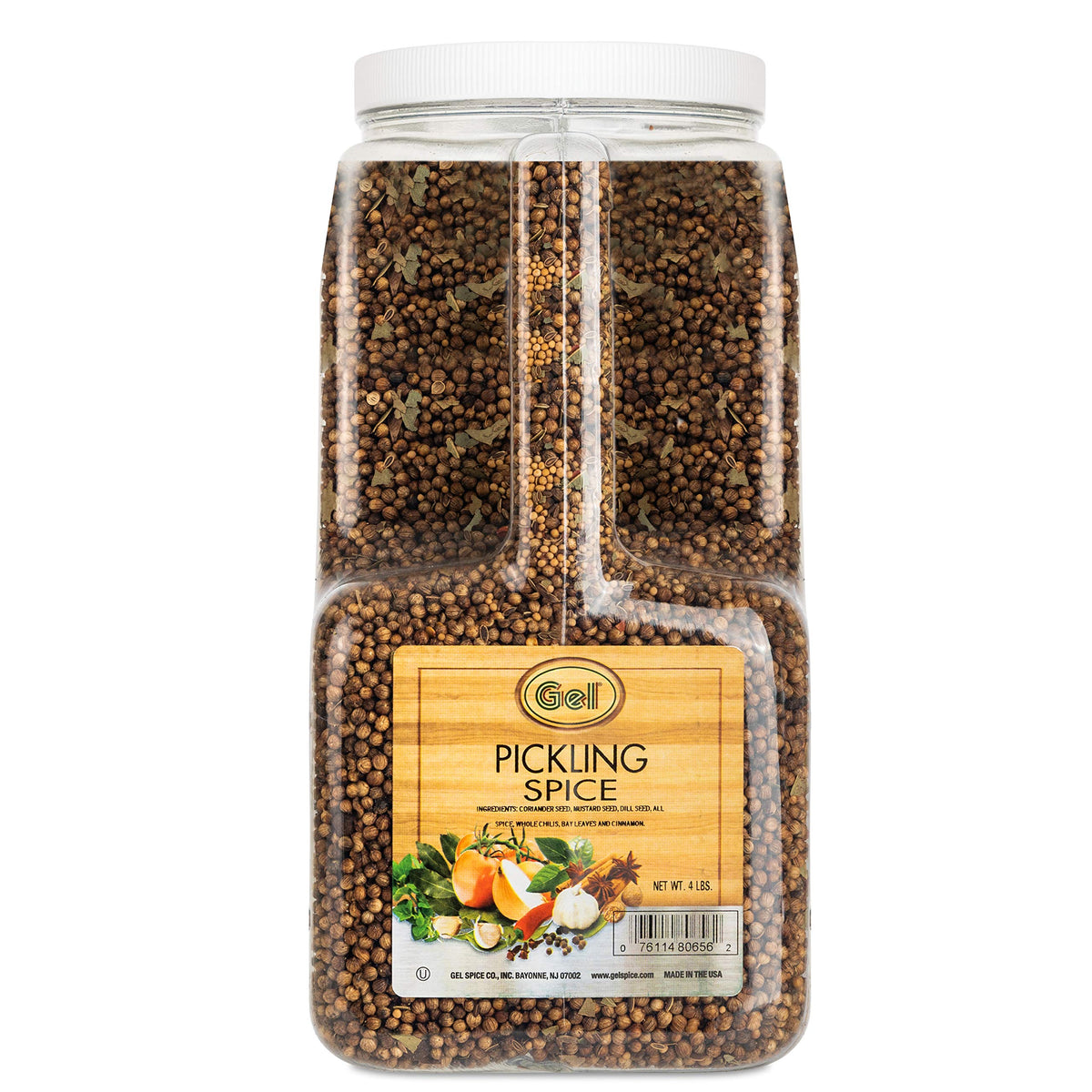Gel Spice bulk pickling spice jar enhances bold flavor for homemade pickles and corned beef.